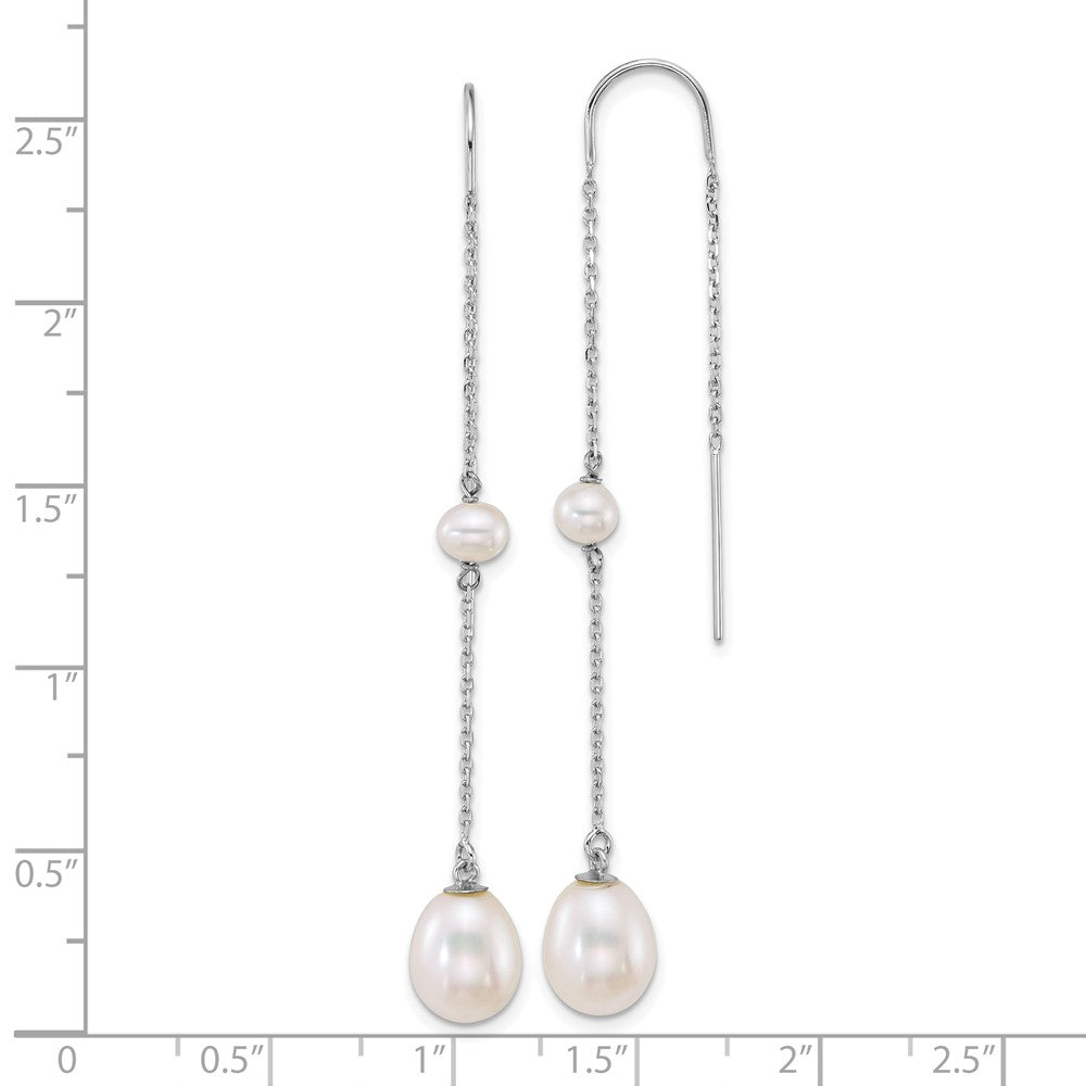 14K White Gold Wg Near-Rnd/teardrop White Freshwater Cultured Pearl Threader Earrings