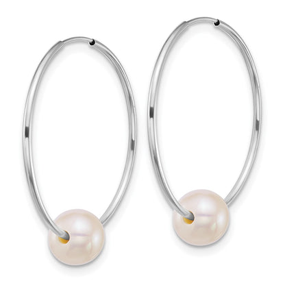 14K White Gold Wg 6-7mm Semi-Round Freshwater Cultured Pearl Hoop Earrings