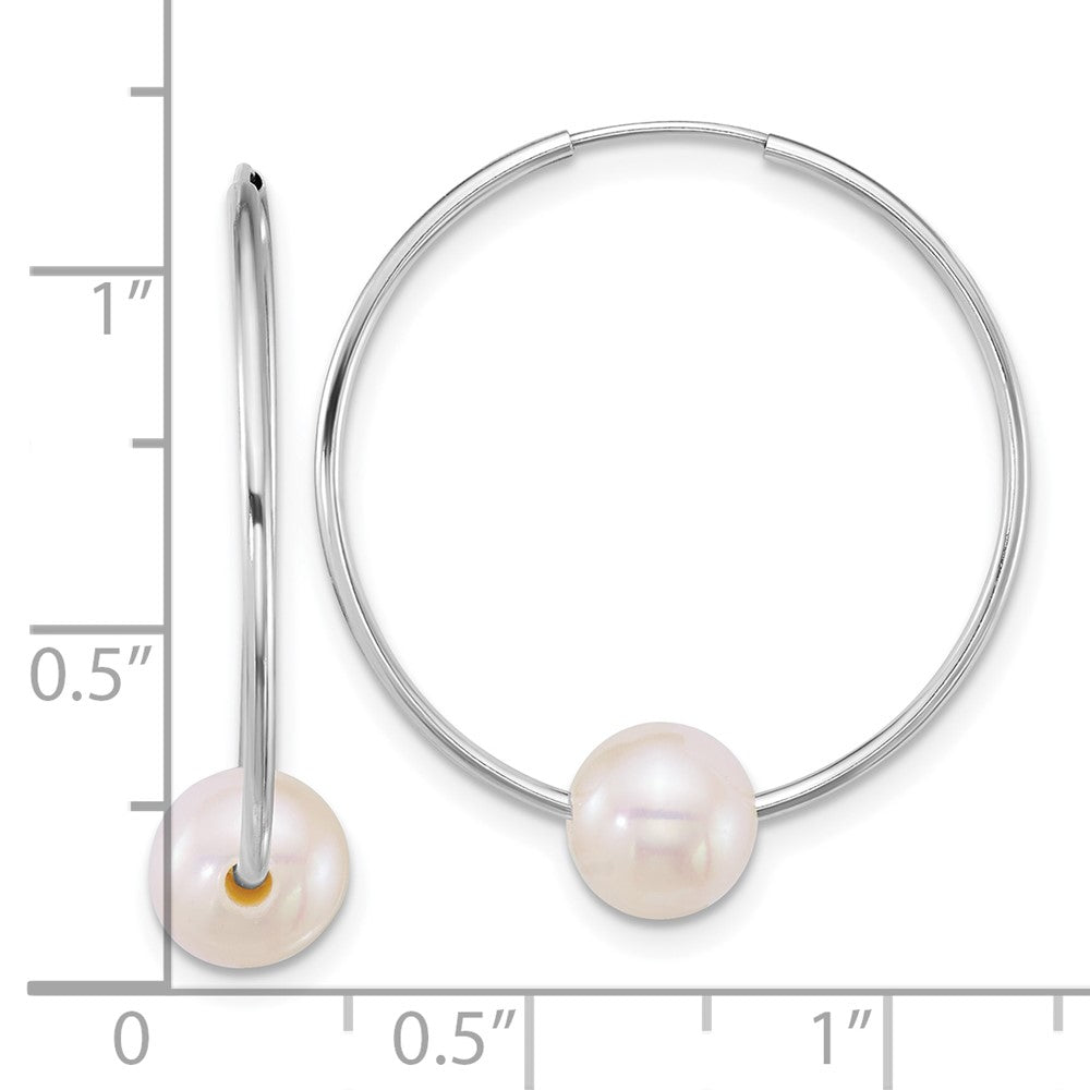 14K White Gold Wg 6-7mm Semi-Round Freshwater Cultured Pearl Hoop Earrings