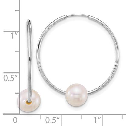 14K White Gold Wg 6-7mm Semi-Round Freshwater Cultured Pearl Hoop Earrings