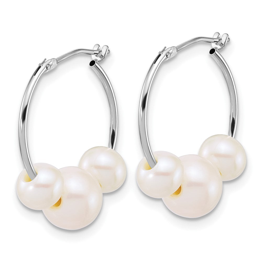 14K White Gold Wg 6-8mm Semi-Rnd Freshwater Cultured Pearl Hoop Earrings