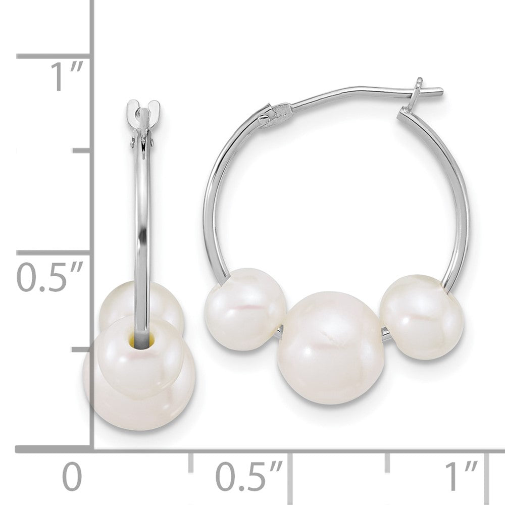 14K White Gold Wg 6-8mm Semi-Rnd Freshwater Cultured Pearl Hoop Earrings