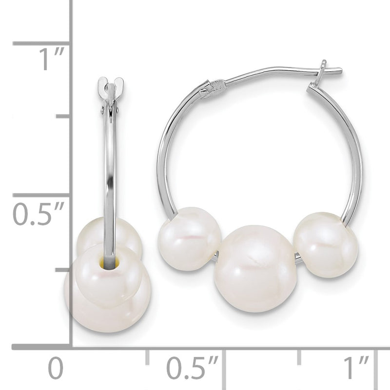 14K White Gold Wg 6-8mm Semi-Rnd Freshwater Cultured Pearl Hoop Earrings