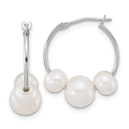 14K White Gold Wg 6-8mm Semi-Rnd Freshwater Cultured Pearl Hoop Earrings