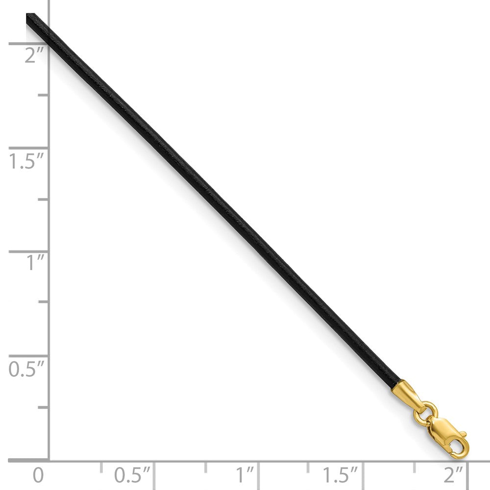 14K Yellow Gold 1.5mm 16in Black Leather Cord Necklace