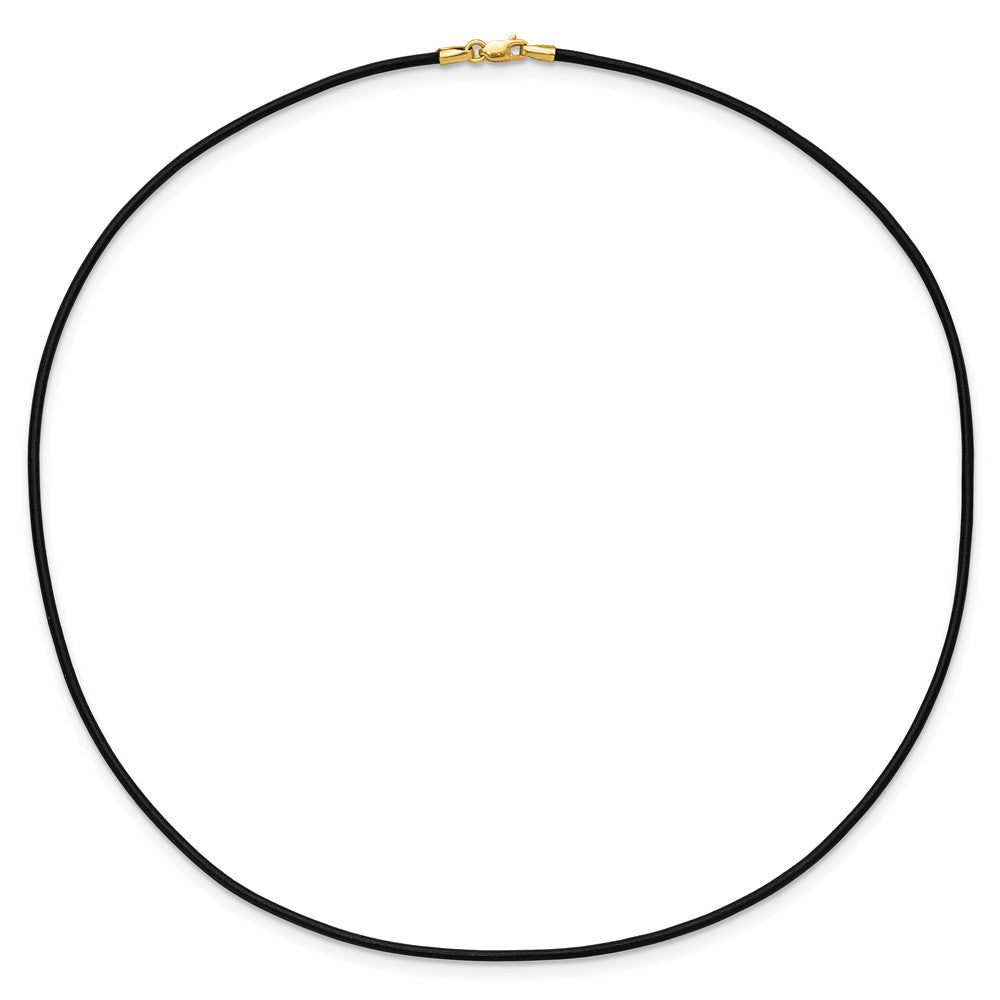 14K Yellow Gold 1.5mm 16in Black Leather Cord Necklace