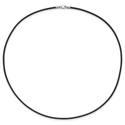14K White Gold 1.5mm 16in Black Leather Cord Necklace