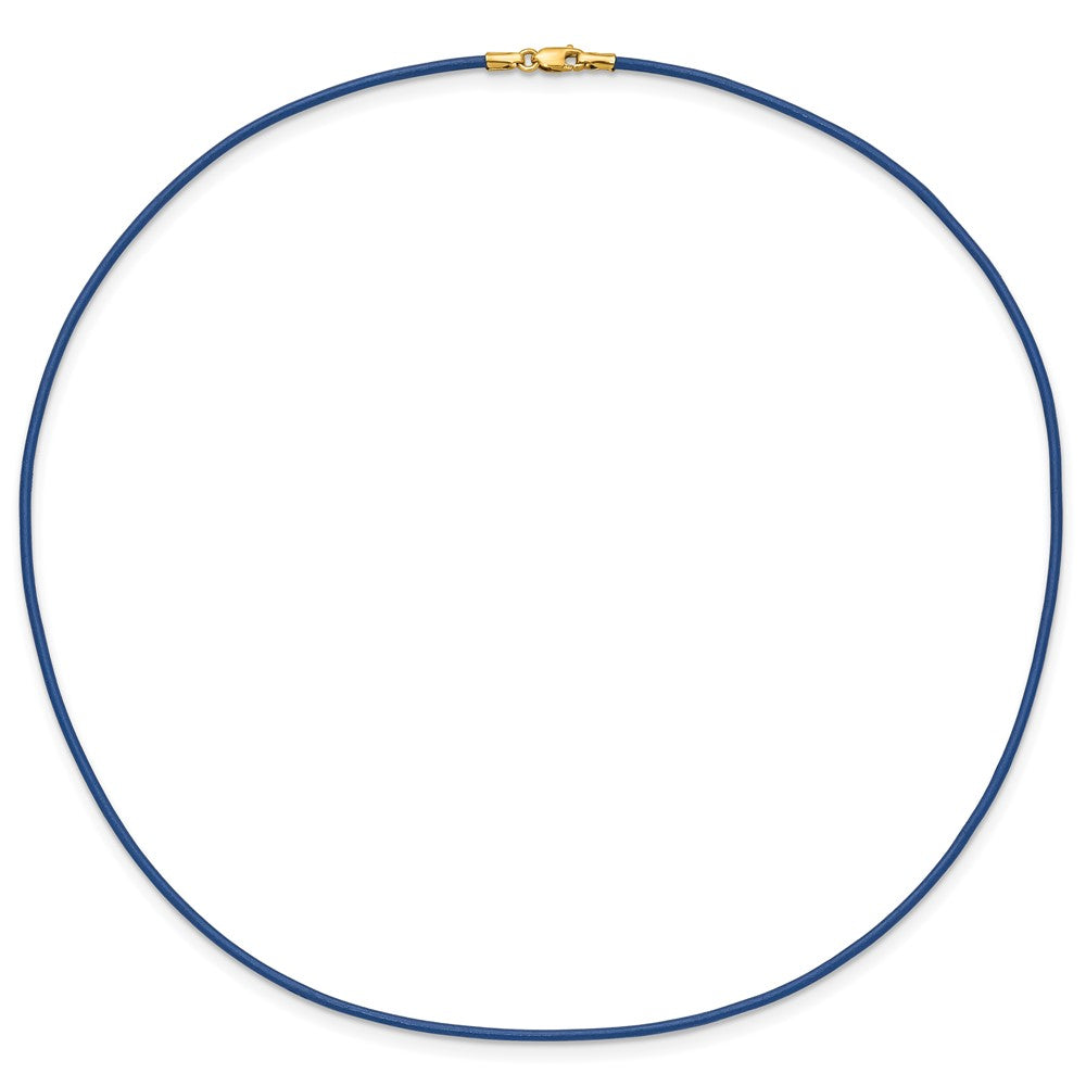 14K Yellow Gold 1.6mm 16in Royal Blue Leather Cord Necklace