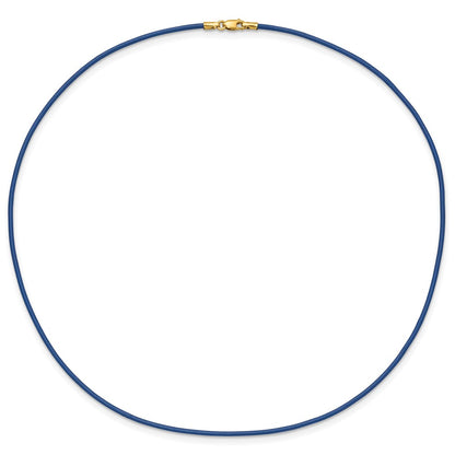 14K Yellow Gold 1.6mm 16in Royal Blue Leather Cord Necklace