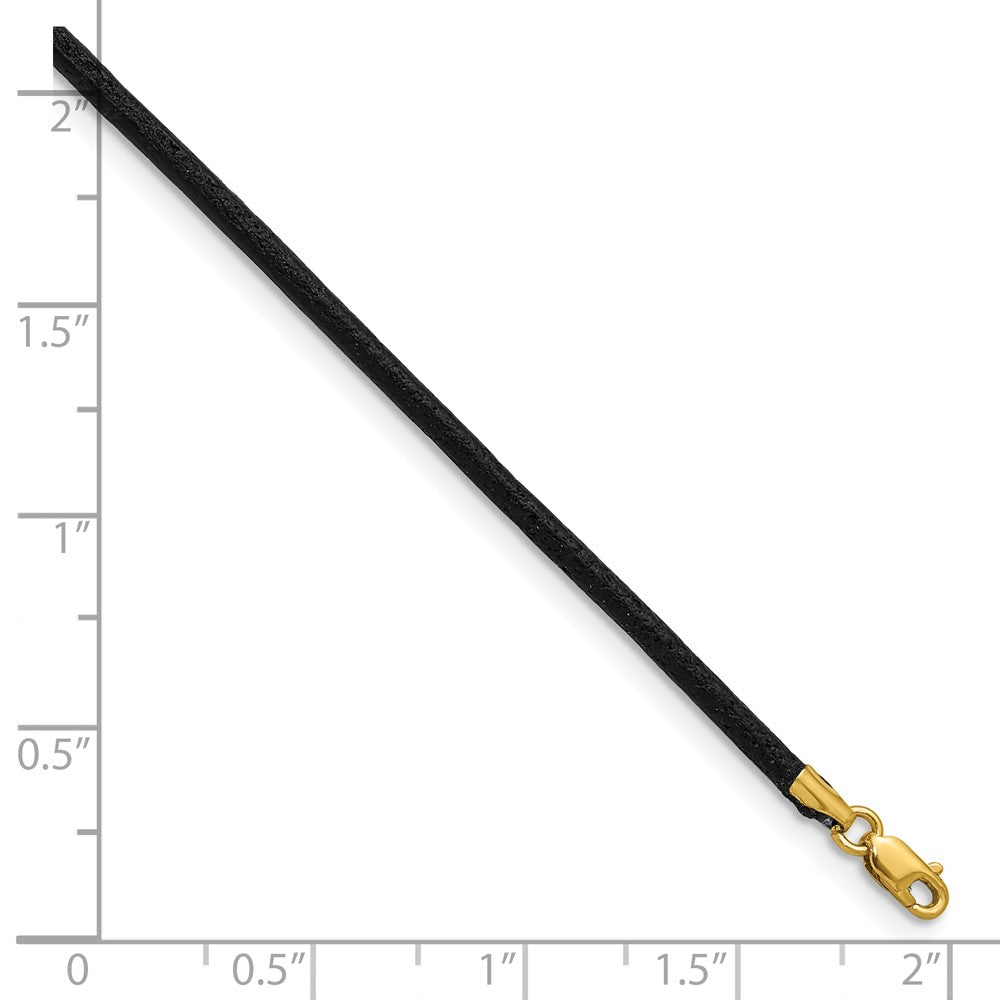 14K Yellow Gold 2mm 16in Black Leather Cord Necklace