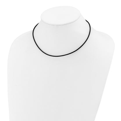 14K Yellow Gold 2mm 16in Black Leather Cord Necklace