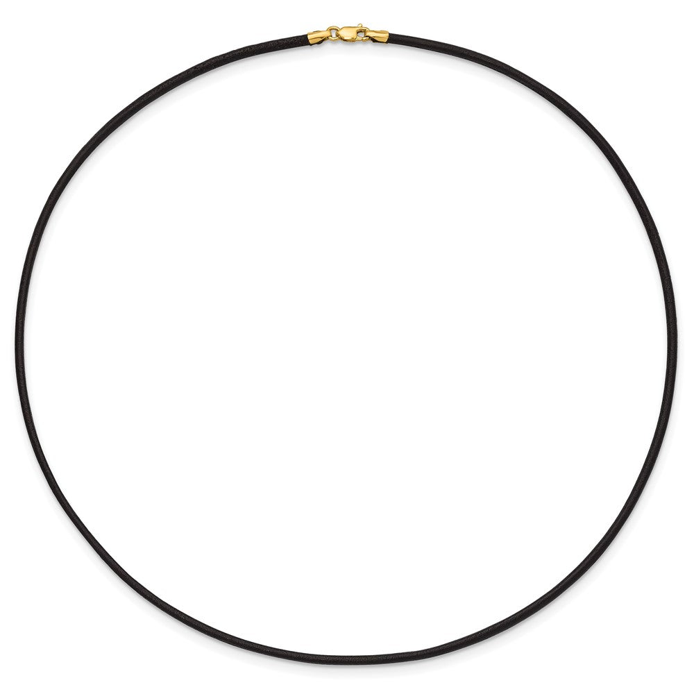 14K Yellow Gold 2mm 16in Black Leather Cord Necklace