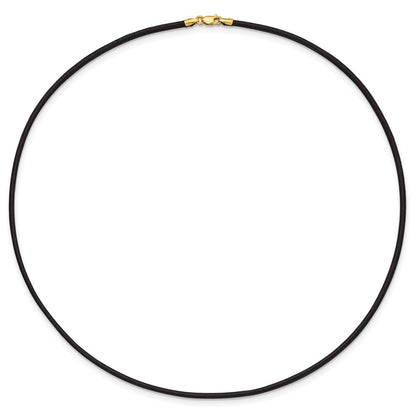 14K Yellow Gold 2mm 16in Black Leather Cord Necklace