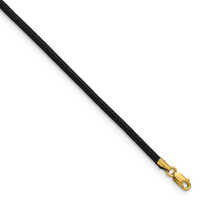 14K Yellow Gold 2mm 16in Black Leather Cord Necklace
