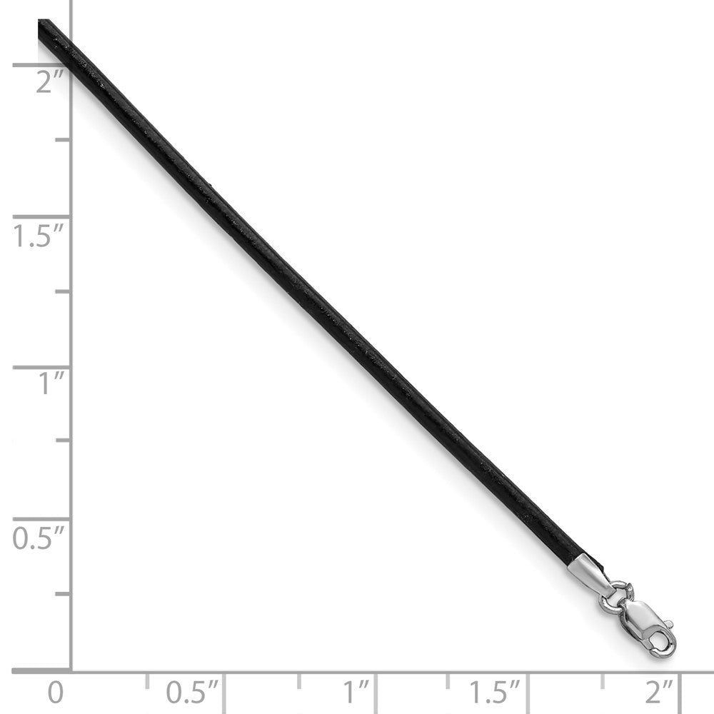 14K White Gold 2mm 16in Black Leather Cord Necklace