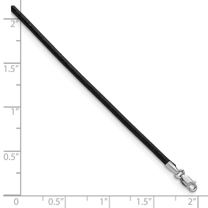 14K White Gold 2mm 16in Black Leather Cord Necklace