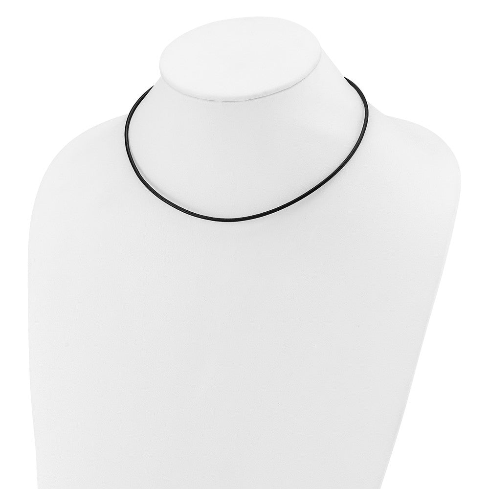 14K White Gold 2mm 16in Black Leather Cord Necklace