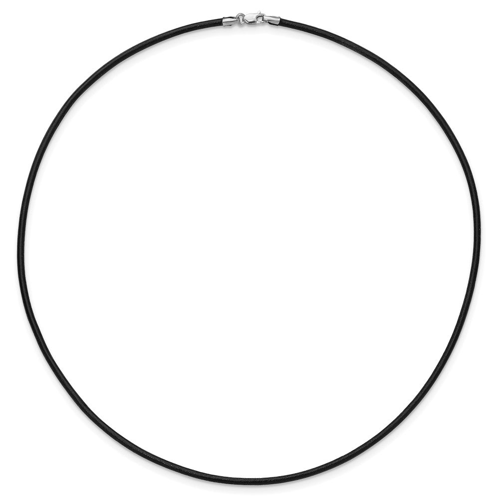 14K White Gold 2mm 16in Black Leather Cord Necklace