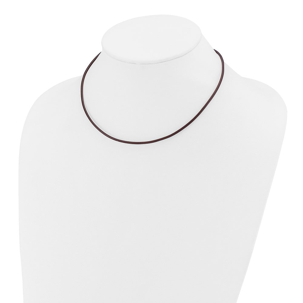 14K Yellow Gold 2mm 16in Brown Leather Cord Necklace