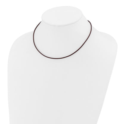 14K Yellow Gold 2mm 16in Brown Leather Cord Necklace