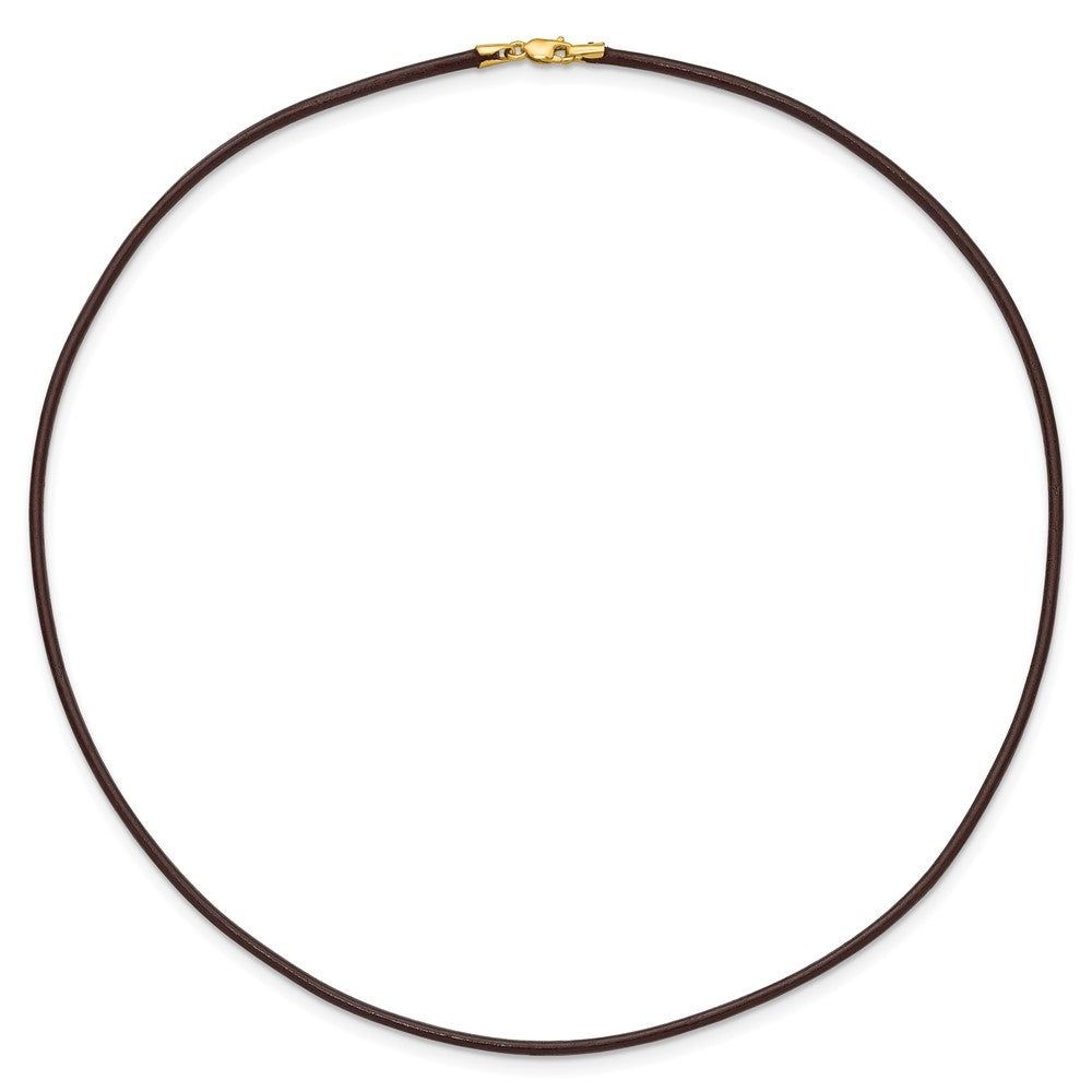 14K Yellow Gold 2mm 16in Brown Leather Cord Necklace