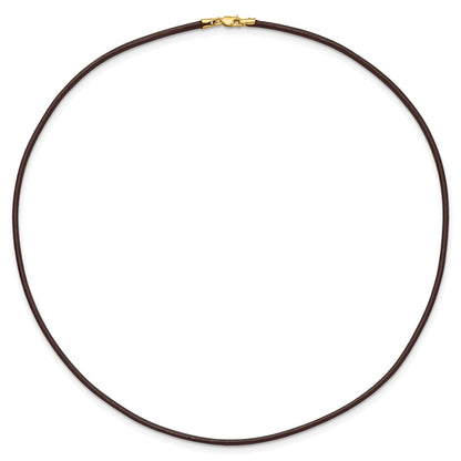 14K Yellow Gold 2mm 16in Brown Leather Cord Necklace