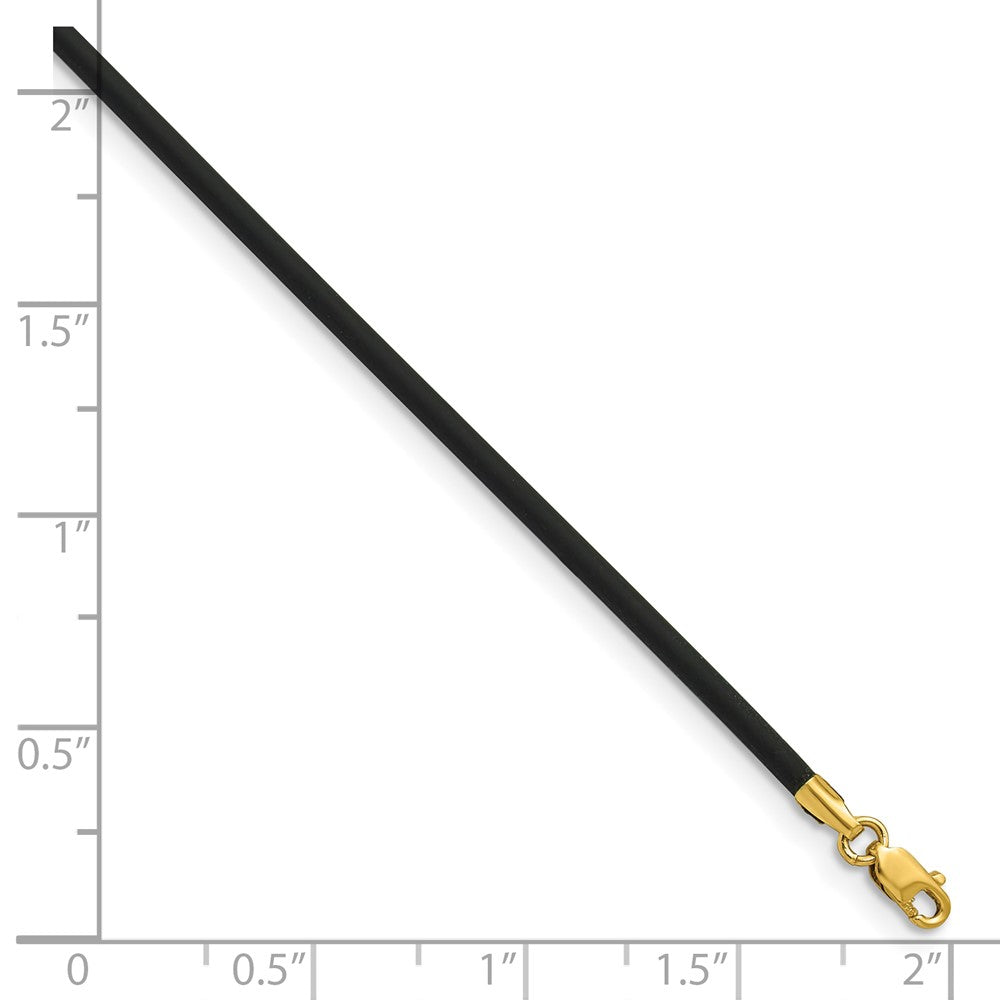 14K Yellow Gold 2mm 16in with Yellow Clasp Black Rubber Cord Necklace