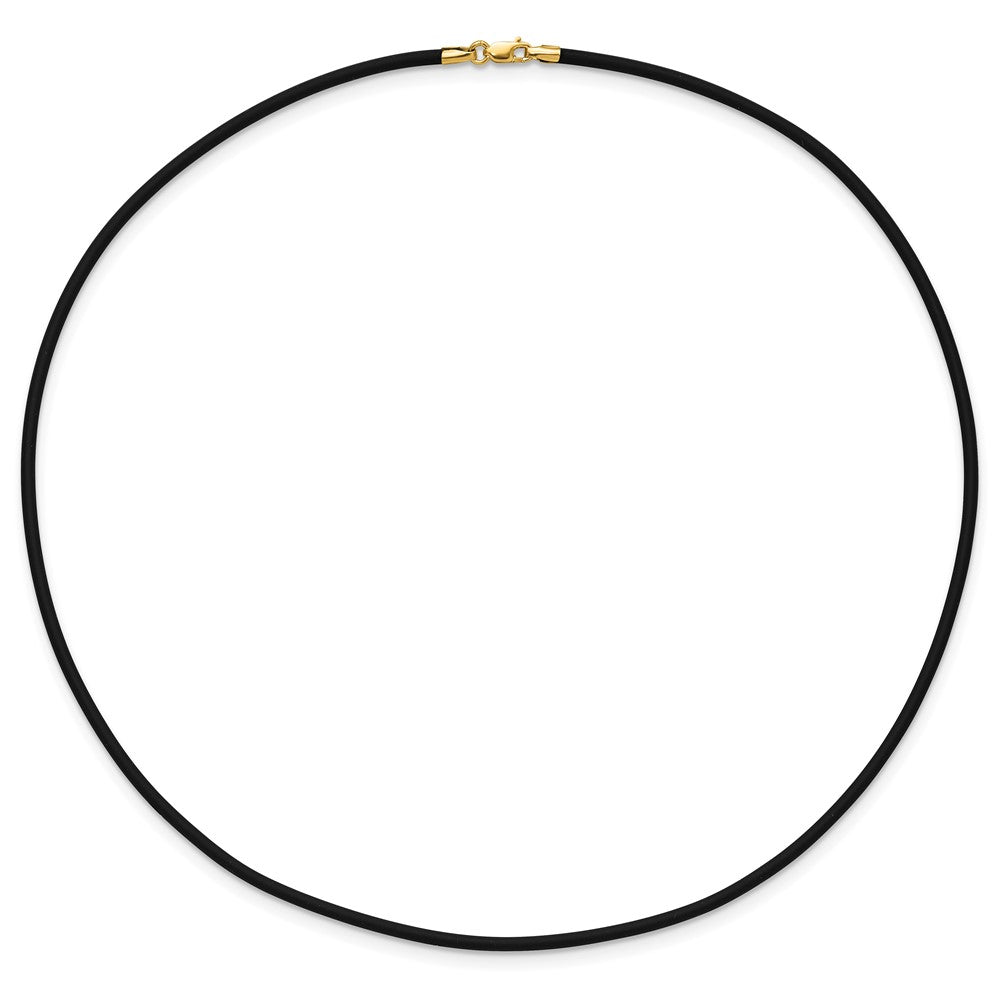 14K Yellow Gold 2mm 16in with Yellow Clasp Black Rubber Cord Necklace