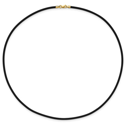 14K Yellow Gold 2mm 16in with Yellow Clasp Black Rubber Cord Necklace
