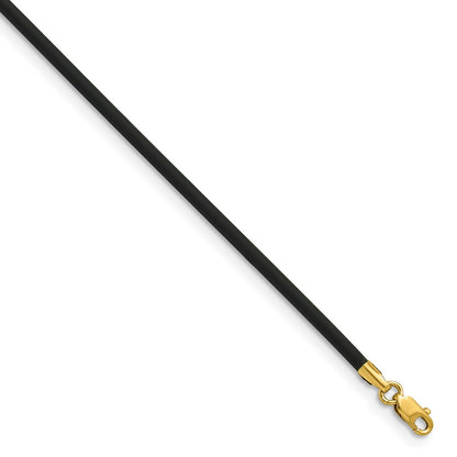 14K Yellow Gold 2mm 16in with Yellow Clasp Black Rubber Cord Necklace