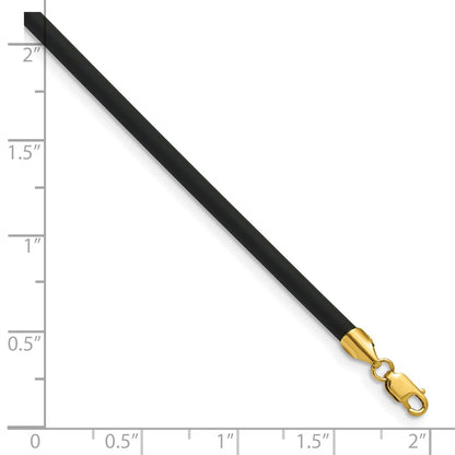 14K Yellow Gold 3mm 16in with Yellow Clasp Black Rubber Cord Necklace