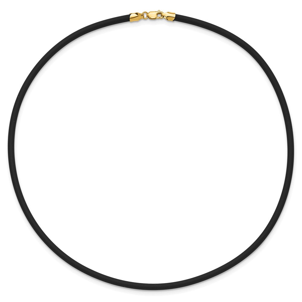 14K Yellow Gold 3mm 16in with Yellow Clasp Black Rubber Cord Necklace