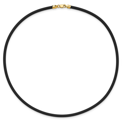 14K Yellow Gold 3mm 16in with Yellow Clasp Black Rubber Cord Necklace
