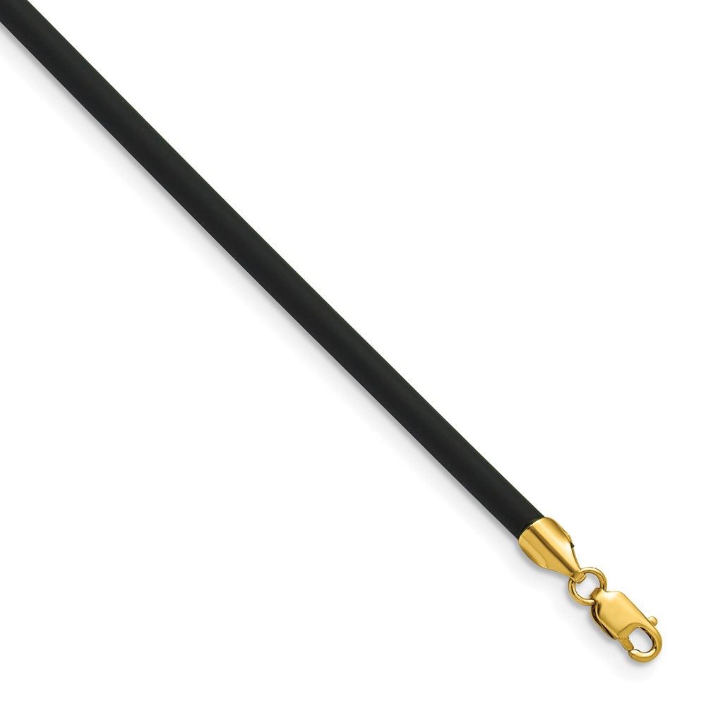 14K Yellow Gold 3mm 16in with Yellow Clasp Black Rubber Cord Necklace