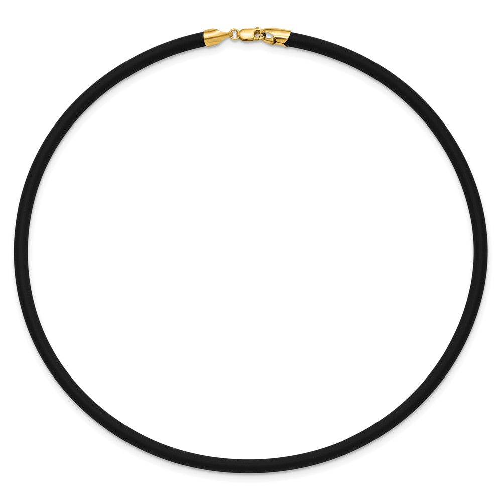 14K Yellow Gold 4mm 16in with Yellow Clasp Black Rubber Cord Necklace
