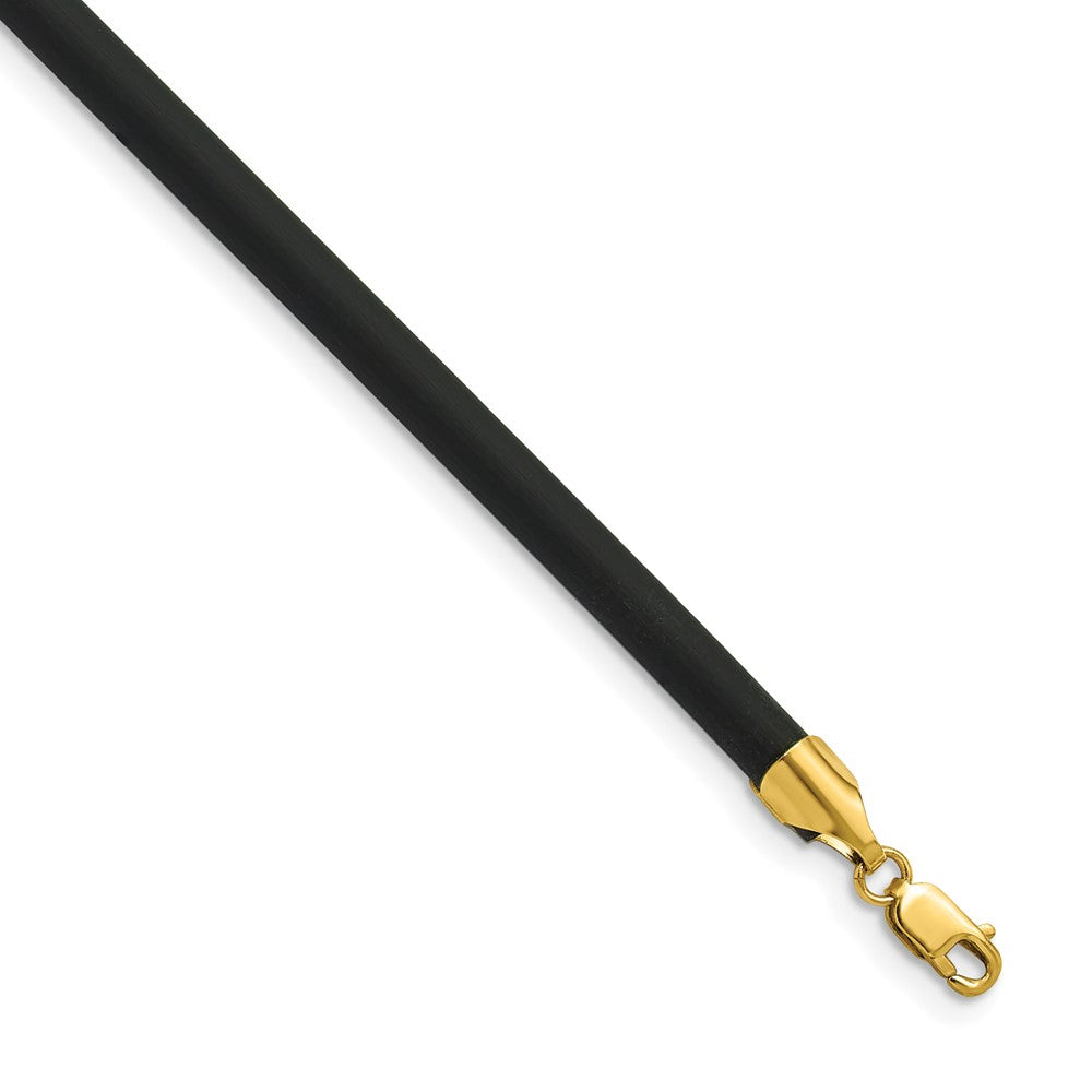 14K Yellow Gold 4mm 16in with Yellow Clasp Black Rubber Cord Necklace