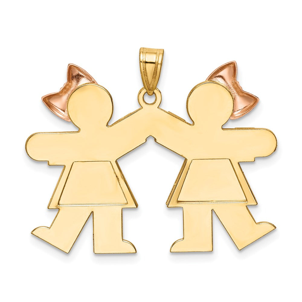 14K Two Tone Double Girl Kids Pink Bow Charm