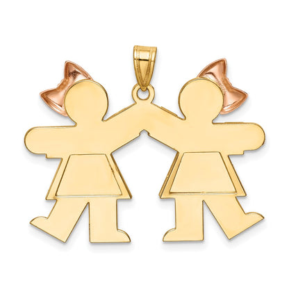 14K Two Tone Double Girl Kids Pink Bow Charm