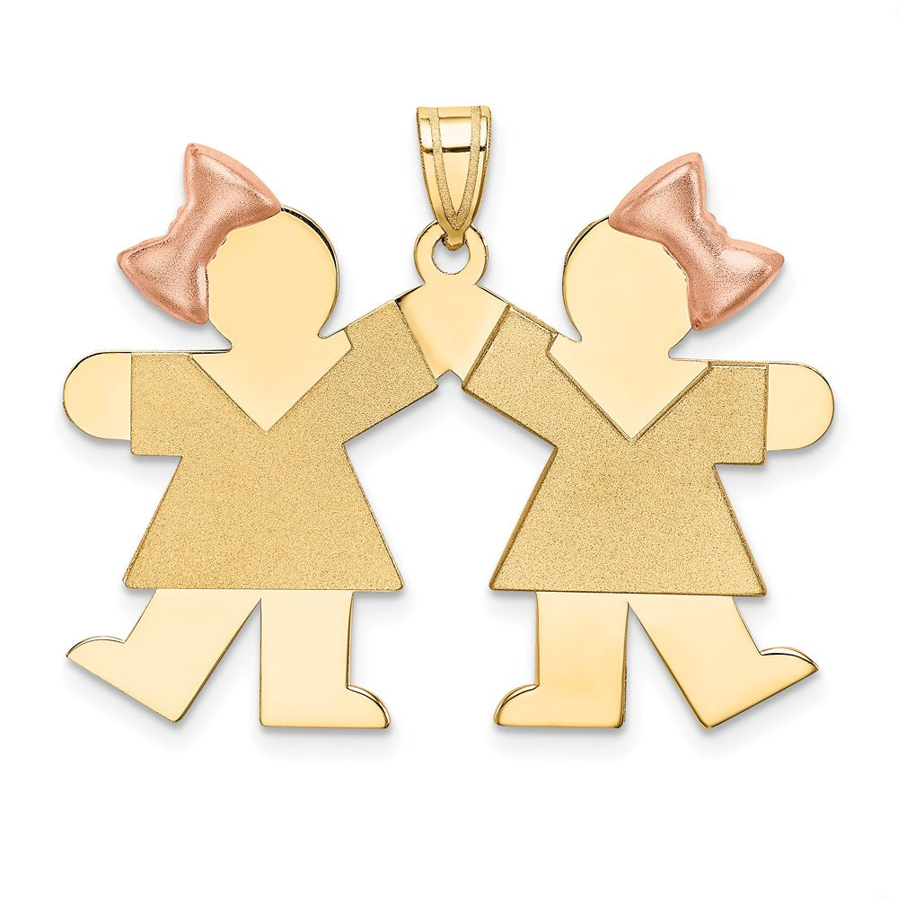 14K Two Tone Double Girl Kids Pink Bow Charm