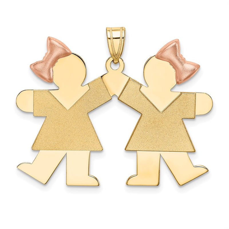 14K Two Tone Double Girl Kids Pink Bow Charm