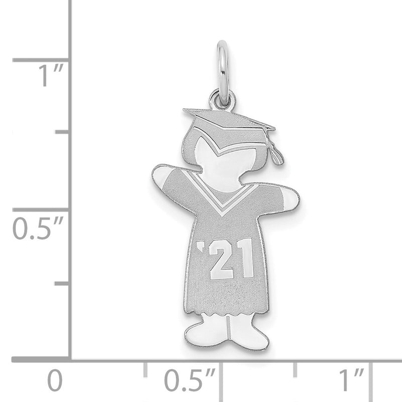 Sterling Silver Rhodium Plated Class Of 2021 Girl Cuddle Charm