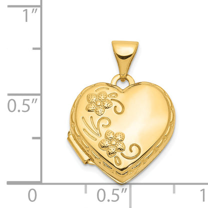 14K Yellow Gold 15mm Floral Heart Locket