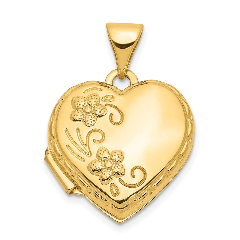 14K Yellow Gold 15mm Floral Heart Locket