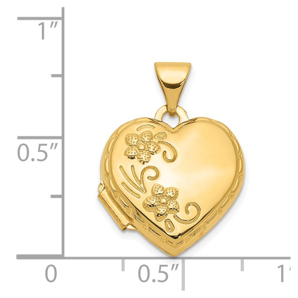 14k Yellow Gold 14k Reversible Floral Love You Always Heart Locket