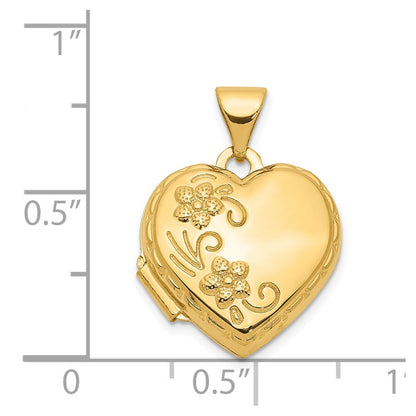 14k Yellow Gold 14k Reversible Floral Love You Always Heart Locket