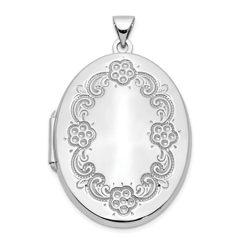 14k White Gold 14k White Gold Floral Oval Locket