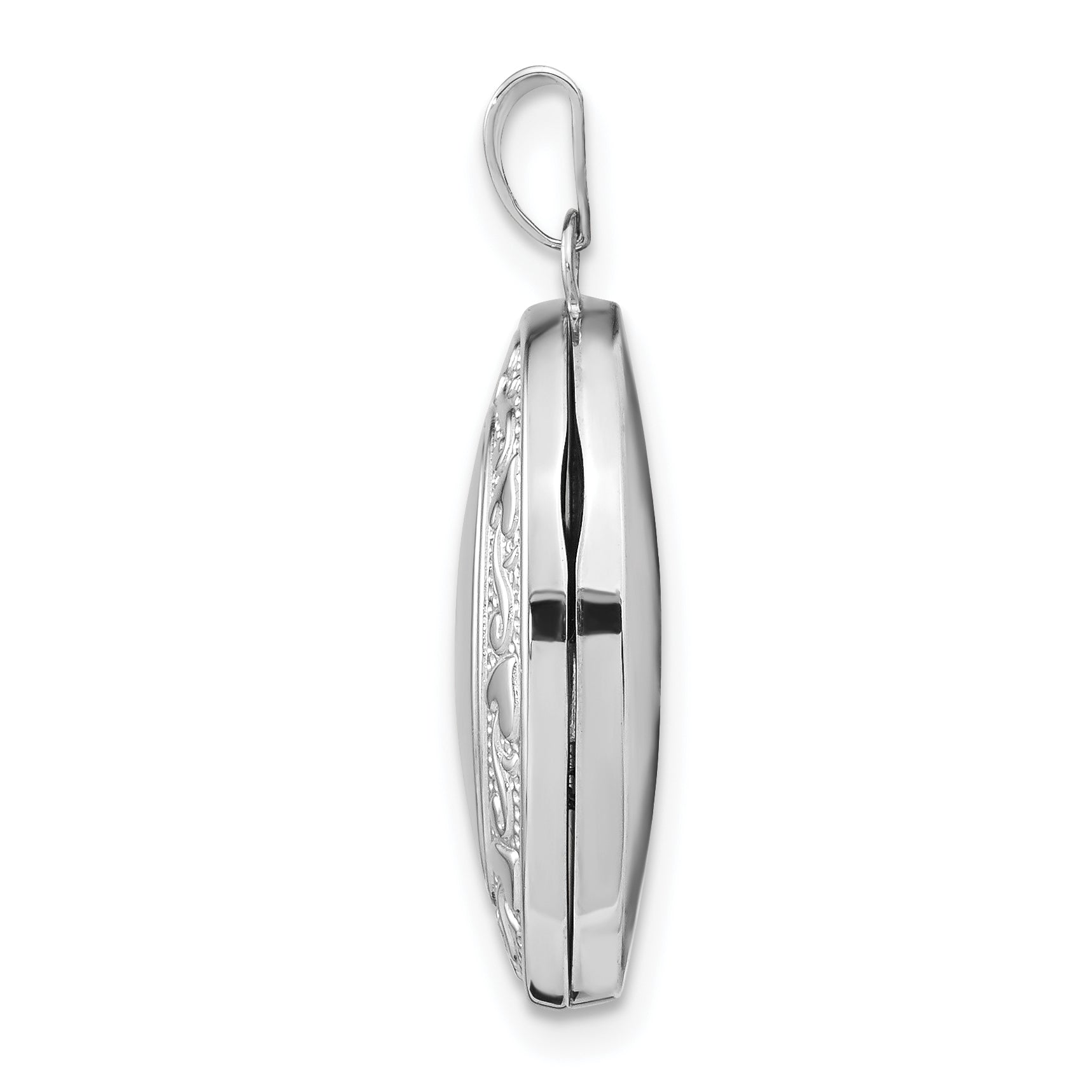 14k White Gold 14k White Gold Heart and Scroll Border Oval Locket