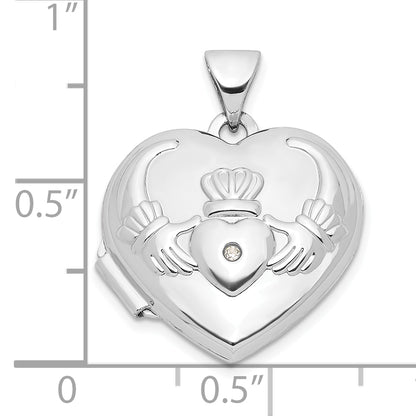 14k White Gold 14k White Gold Diamond Heart Claddagh Locket