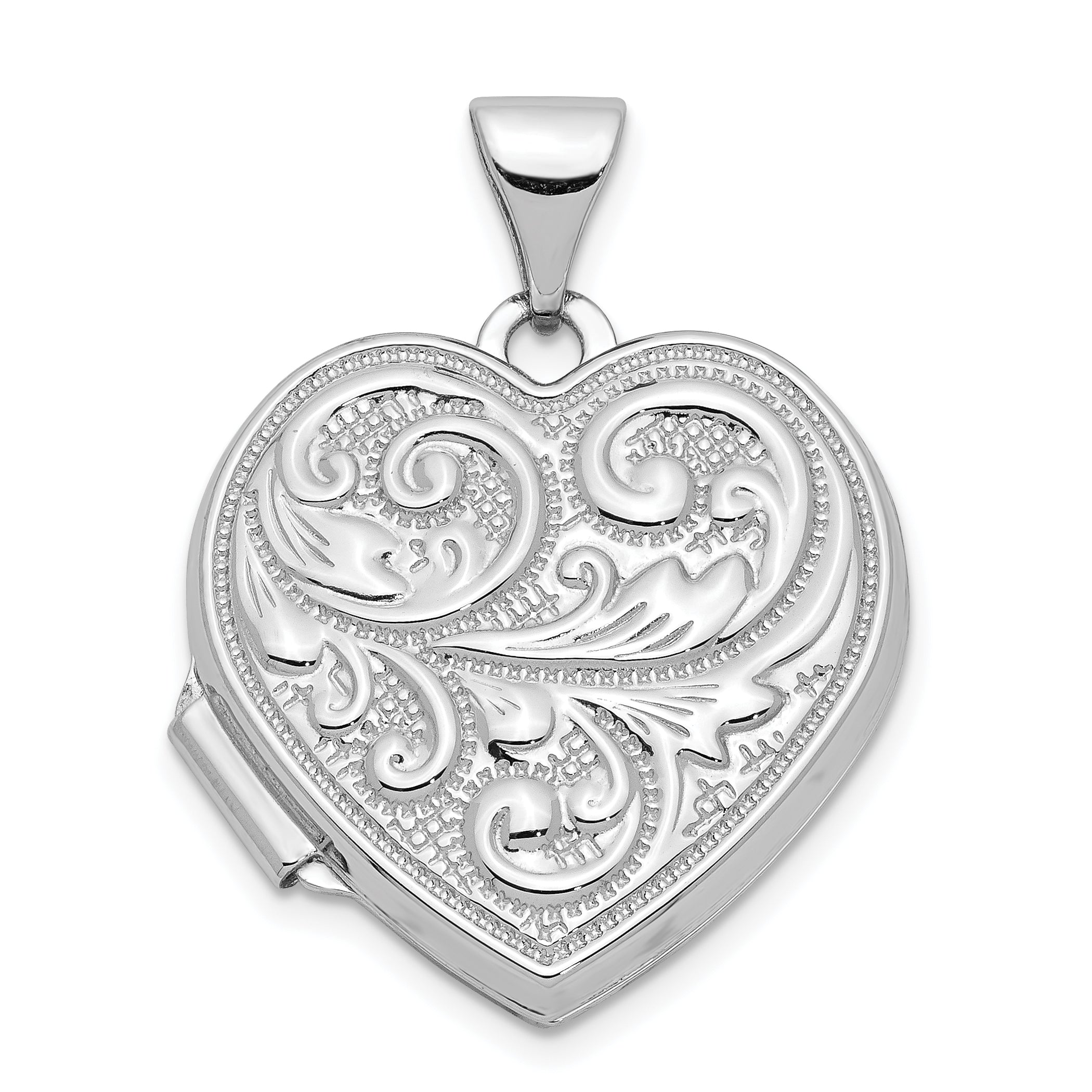 14K White Gold Scrolled Love You Always Heart Locket