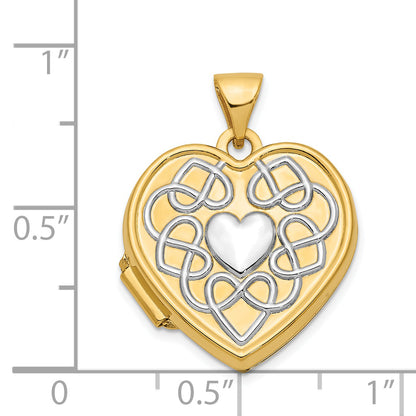 14K Yellow & Rhodium 14Ky W/ White Knotted Heart Of Gold Reversible Locket